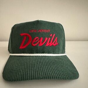 47 Brand New Jersey Devils Script Dark Green Corduroy Adjustable Cap